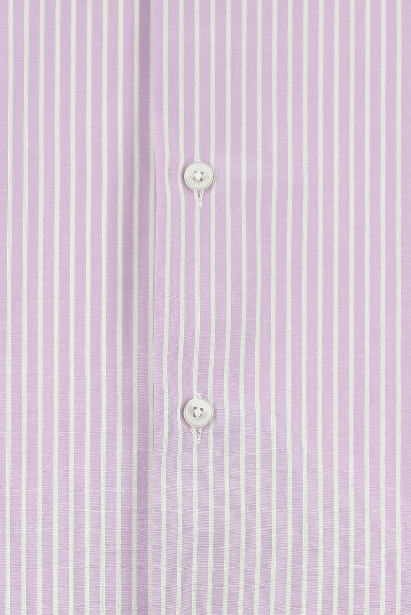 Lila Kısa Kol Slim Fit Dar Kesim Çizgili Pamuk Gömlek