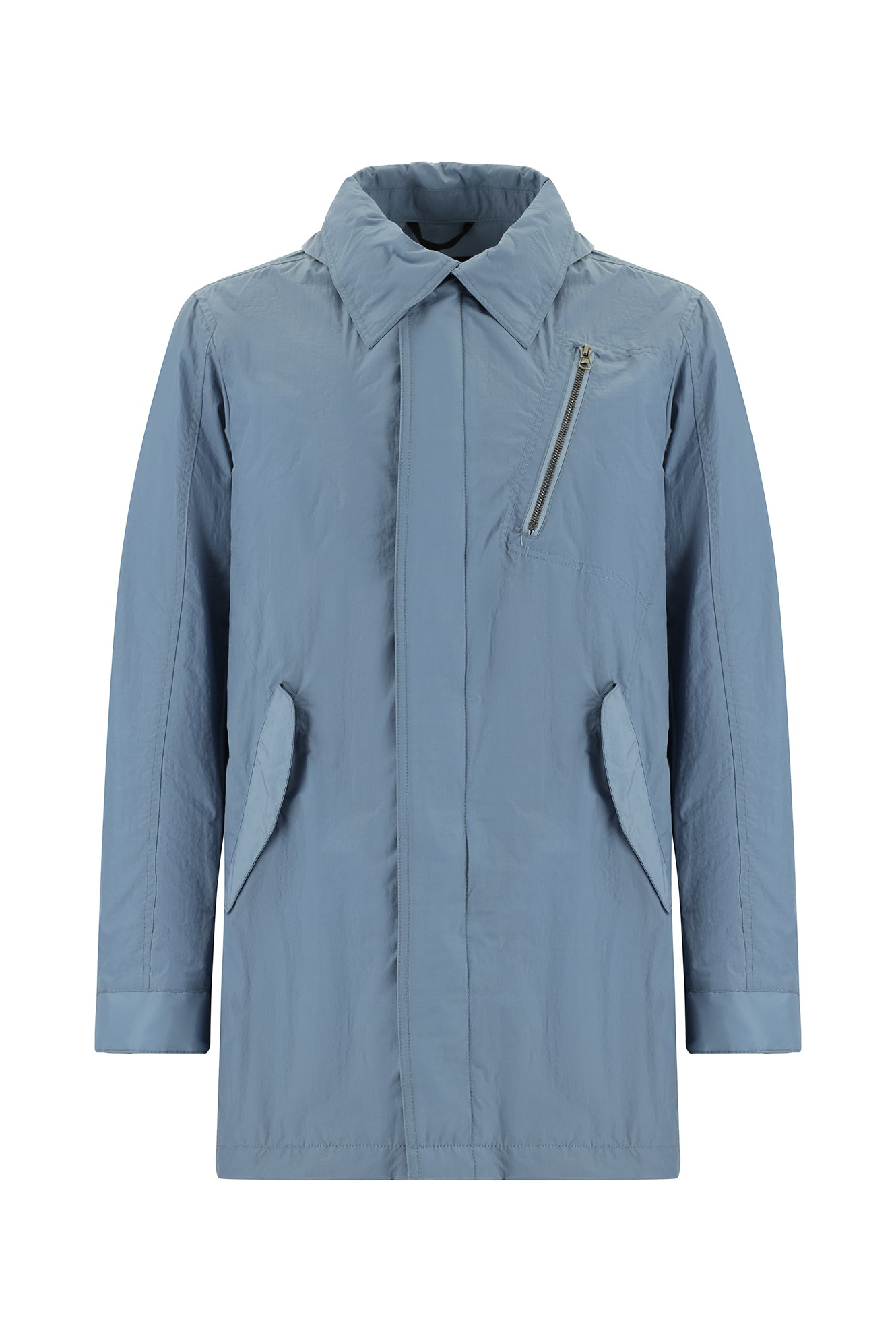 Mavi Kapüşonlu Spor Pardösü & Trençkot