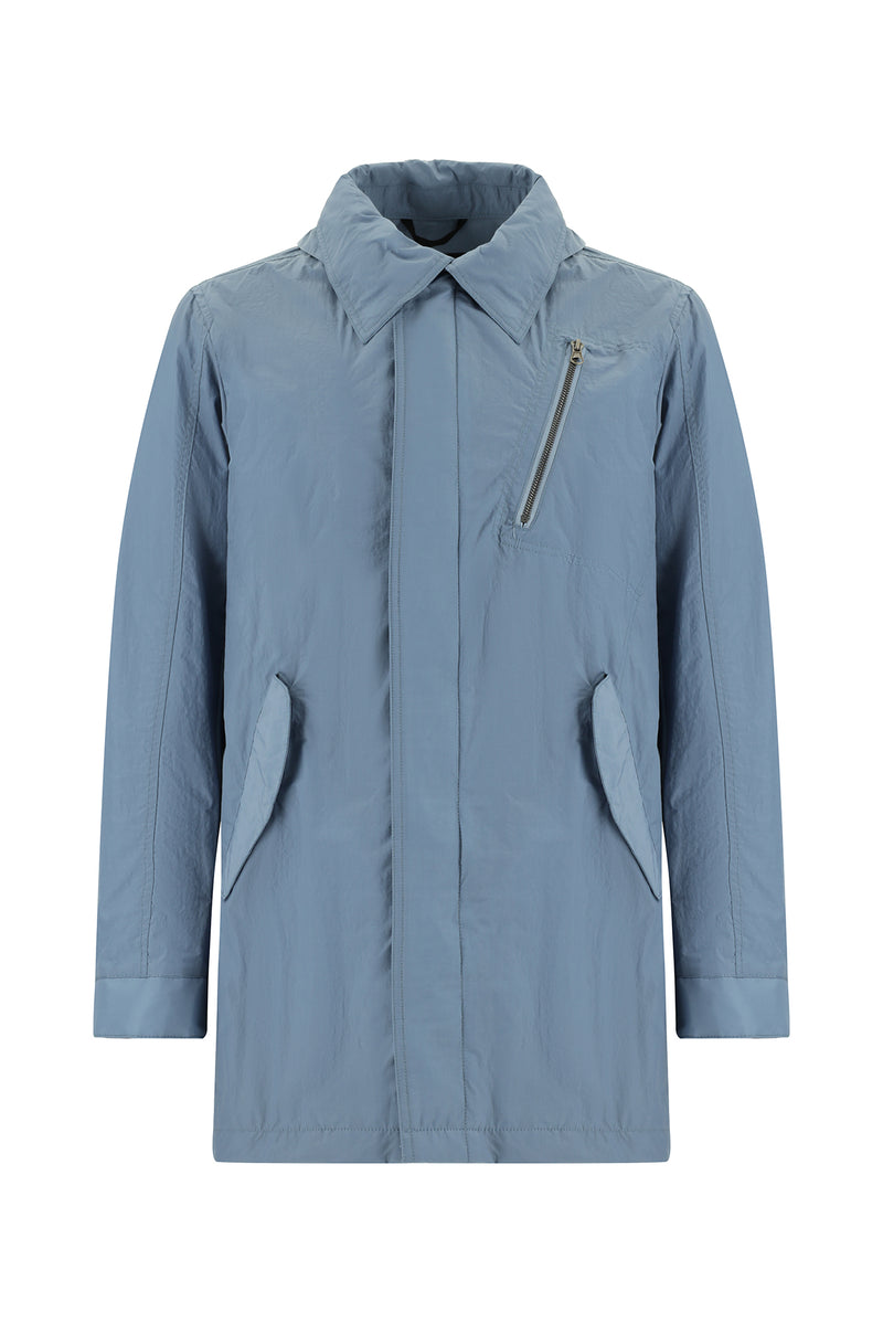 Mavi Kapüşonlu Spor Pardösü & Trençkot