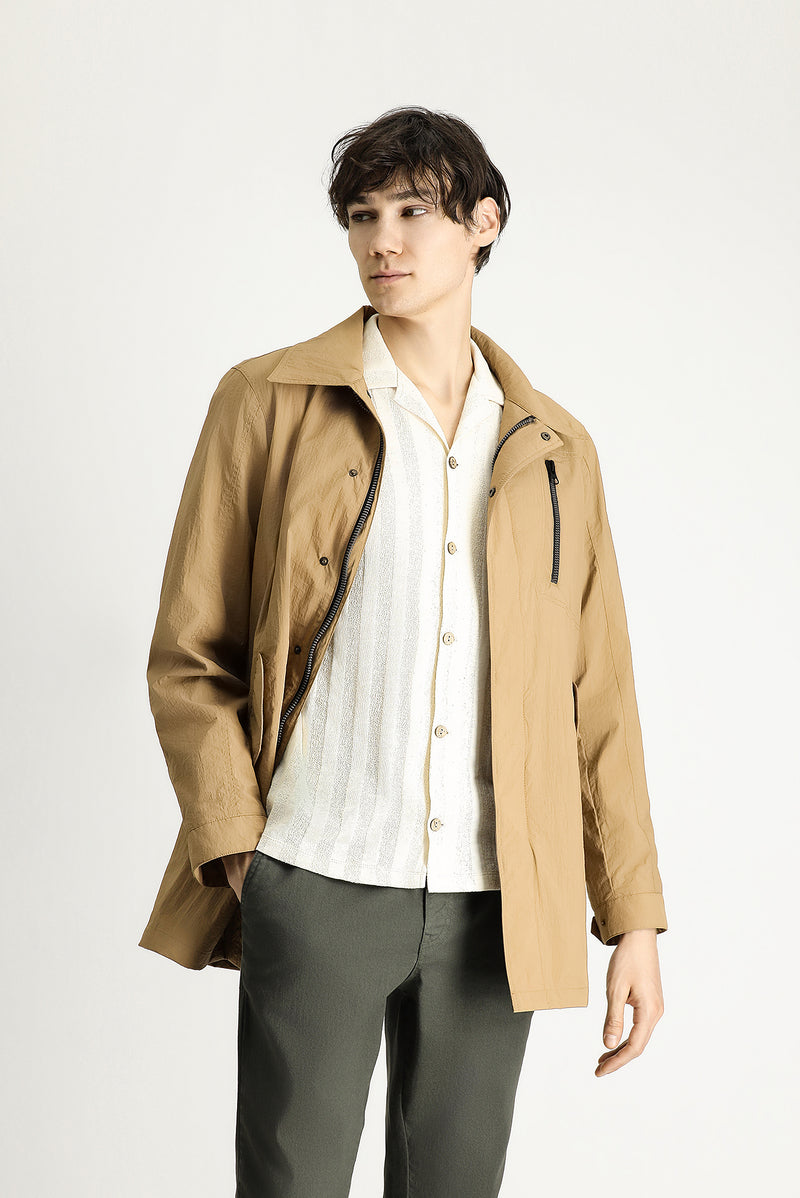 Açık Vizon Kapüşonlu Spor Pardösü & Trençkot