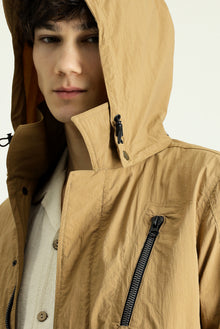 Açık Vizon Kapüşonlu Spor Pardösü & Trençkot