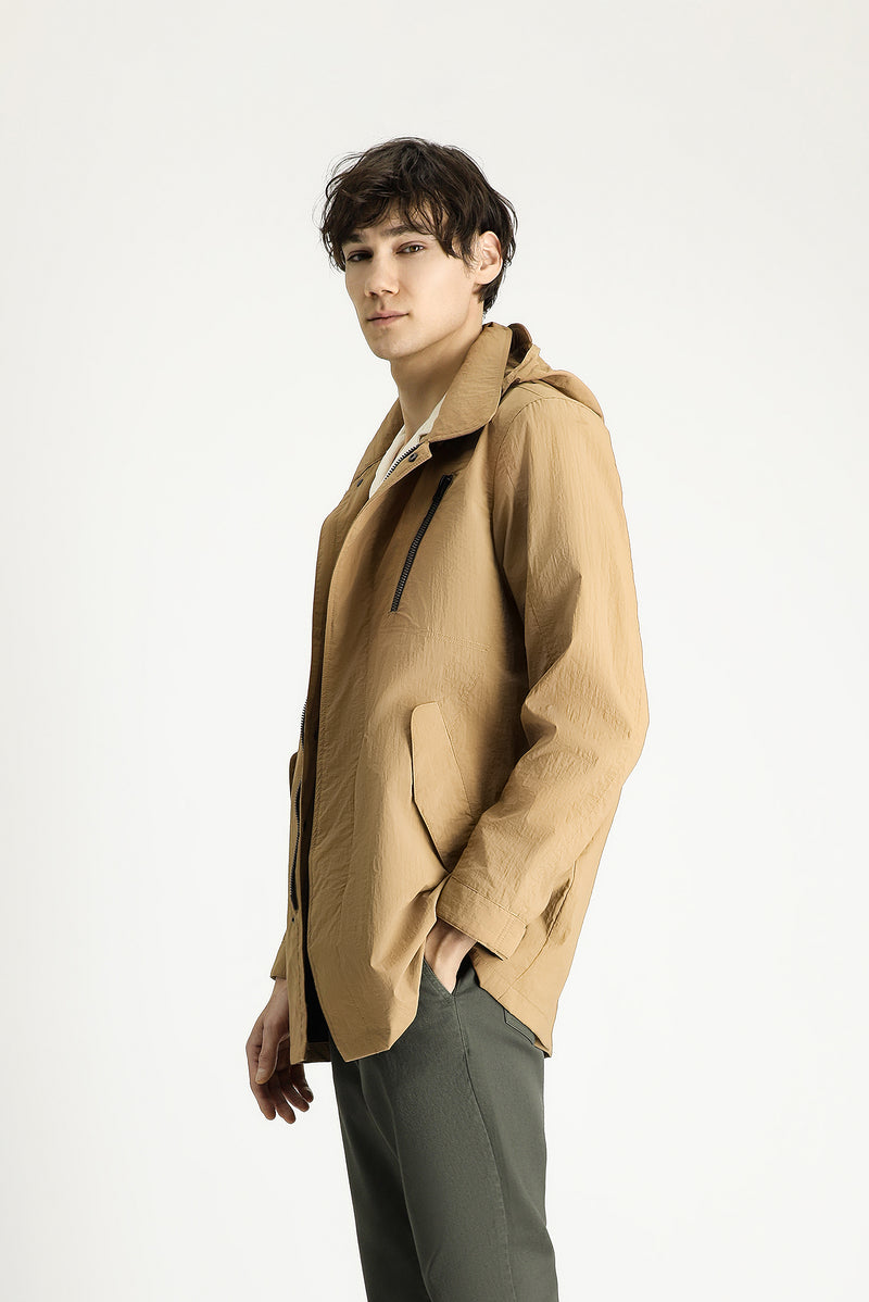 Açık Vizon Kapüşonlu Spor Pardösü & Trençkot