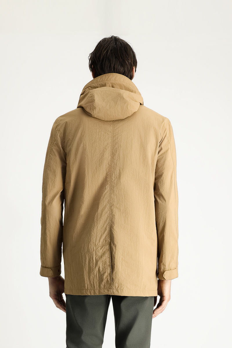 Açık Vizon Kapüşonlu Spor Pardösü & Trençkot