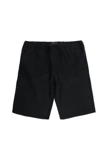 Siyah Regular Fit Beli Lastikli İpli Keten Bermuda Şort