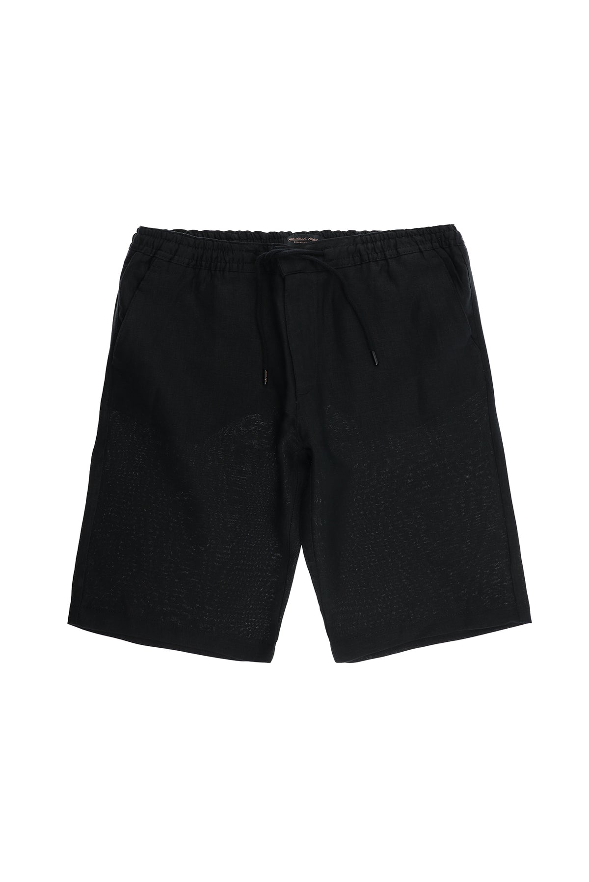 Siyah Regular Fit Standart Kesim Beli Lastikli İpli Keten Bermuda Şort