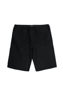 Siyah Regular Fit Standart Kesim Beli Lastikli İpli Keten Bermuda Şort