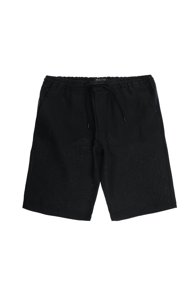Siyah Regular Fit Standart Kesim Beli Lastikli İpli Keten Bermuda Şort