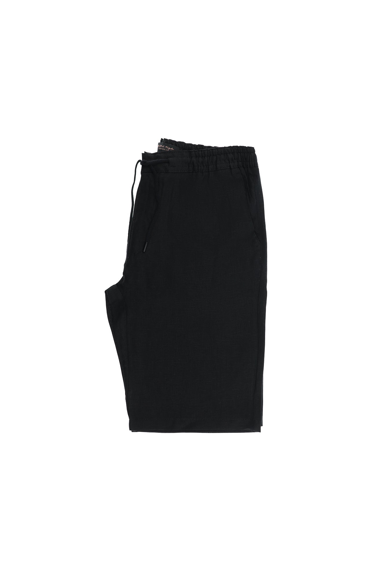 Siyah Regular Fit Beli Lastikli İpli Keten Bermuda Şort