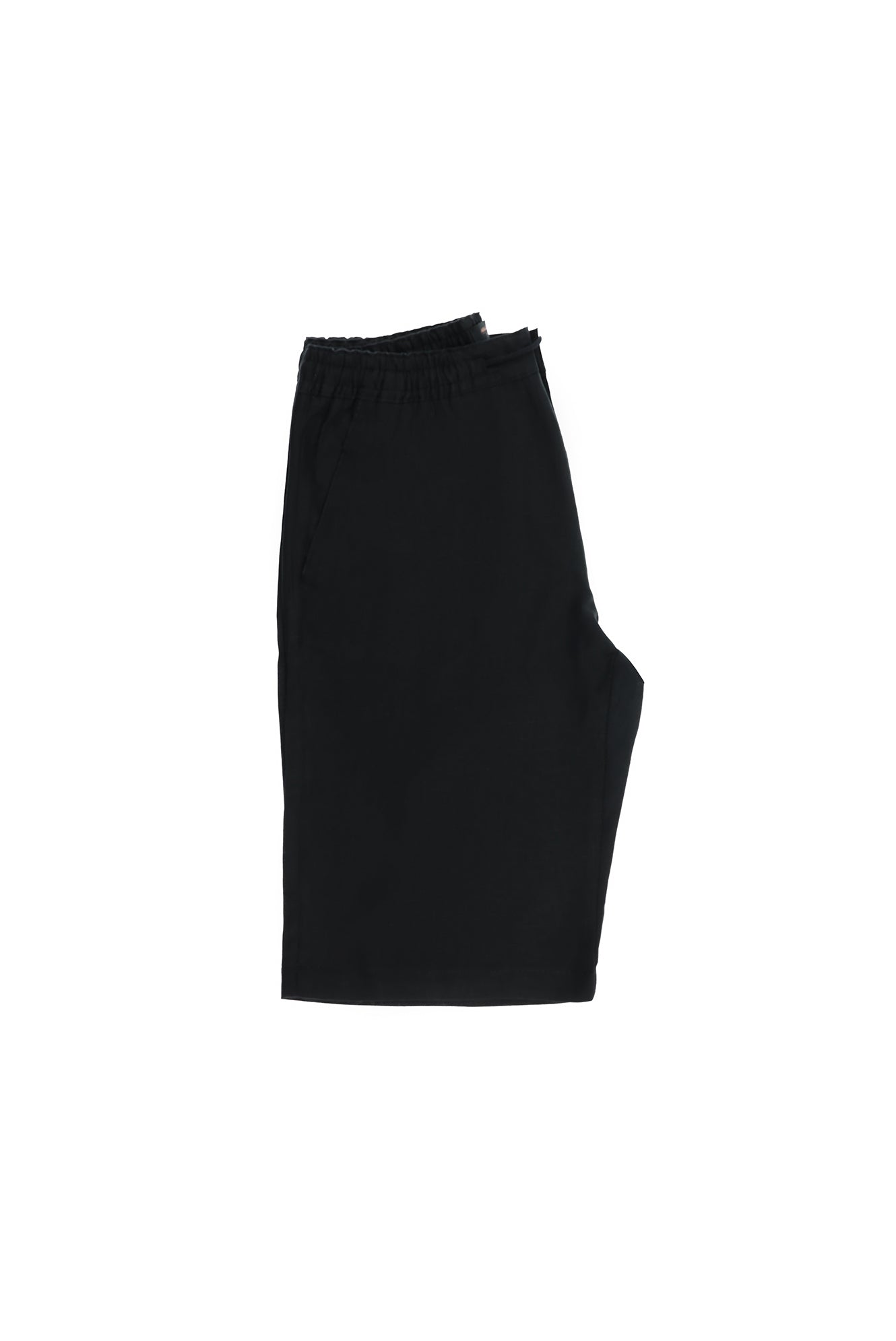 Siyah Regular Fit Beli Lastikli İpli Keten Bermuda Şort