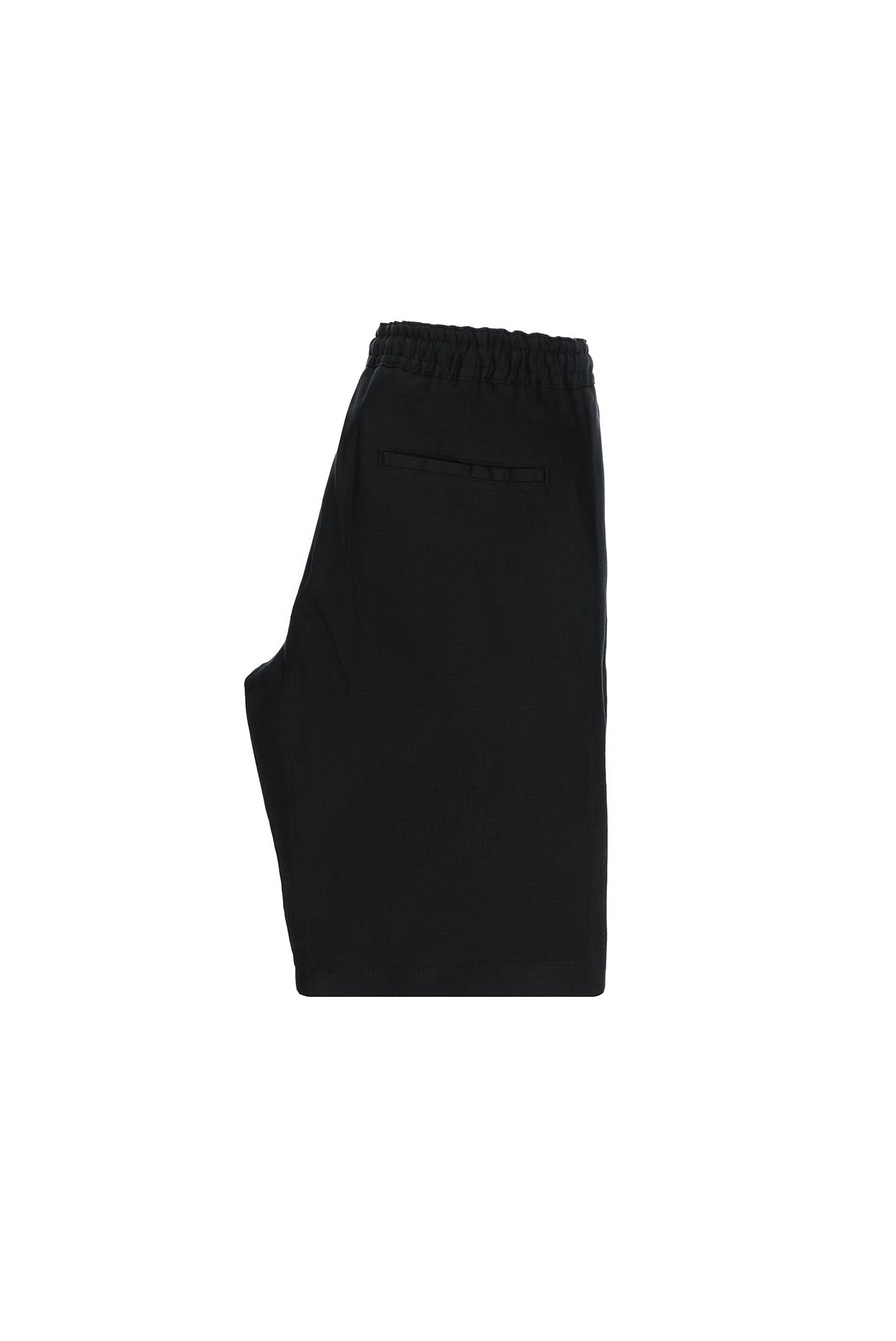 Siyah Regular Fit Beli Lastikli İpli Keten Bermuda Şort