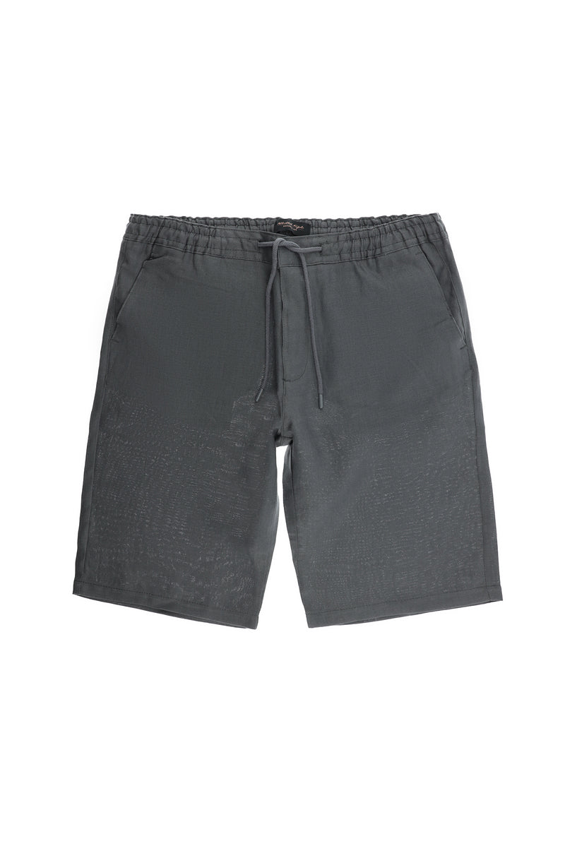 Koyu Füme Regular Fit Standart Kesim Beli Lastikli İpli Keten Bermuda Şort