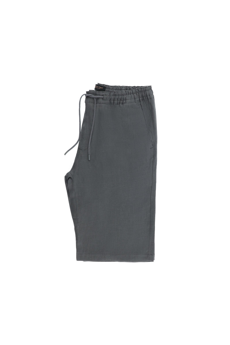 Koyu Füme Regular Fit Standart Kesim Beli Lastikli İpli Keten Bermuda Şort