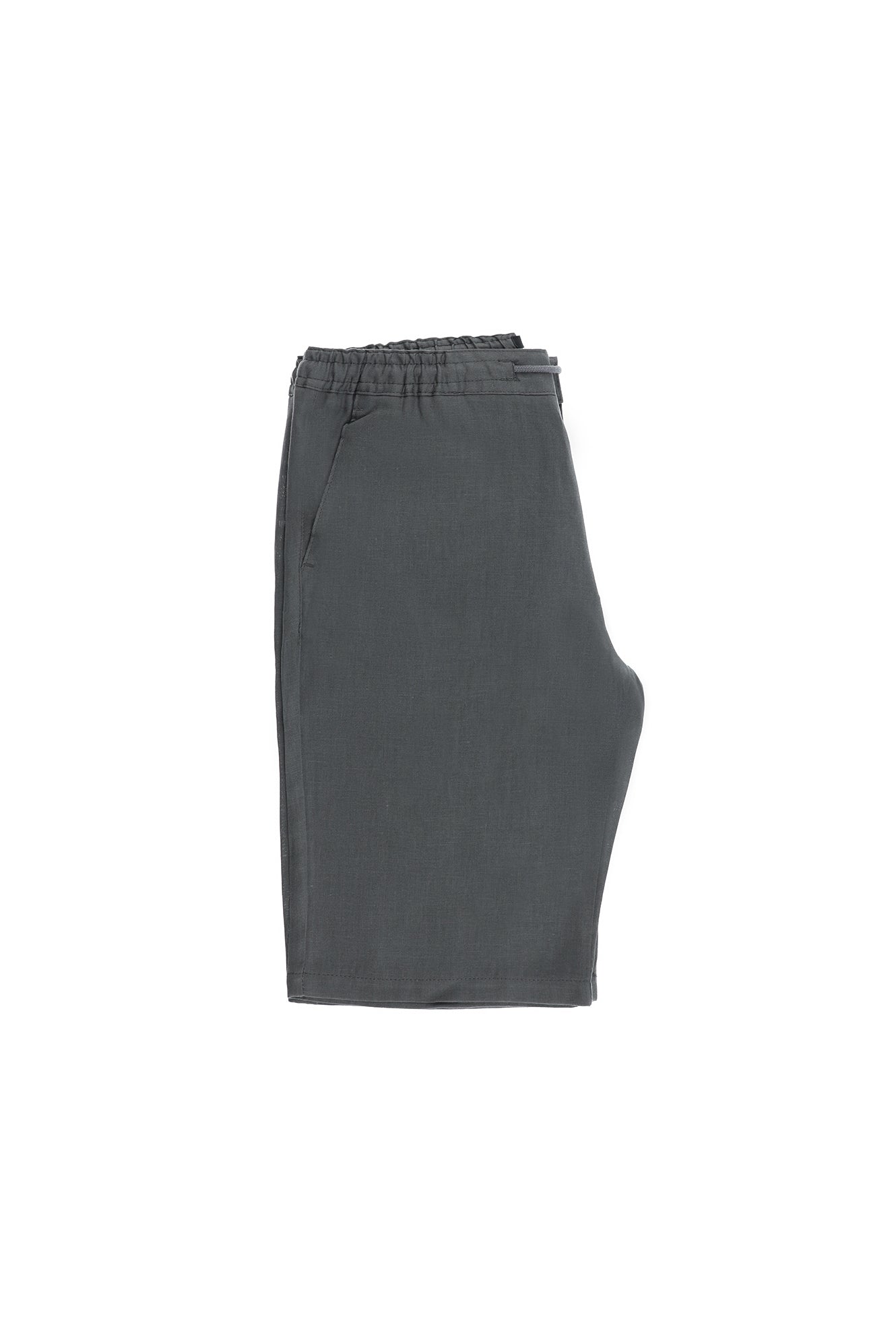 Koyu Füme Regular Fit Beli Lastikli İpli Keten Bermuda Şort