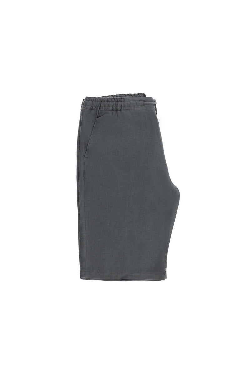 Koyu Füme Regular Fit Standart Kesim Beli Lastikli İpli Keten Bermuda Şort