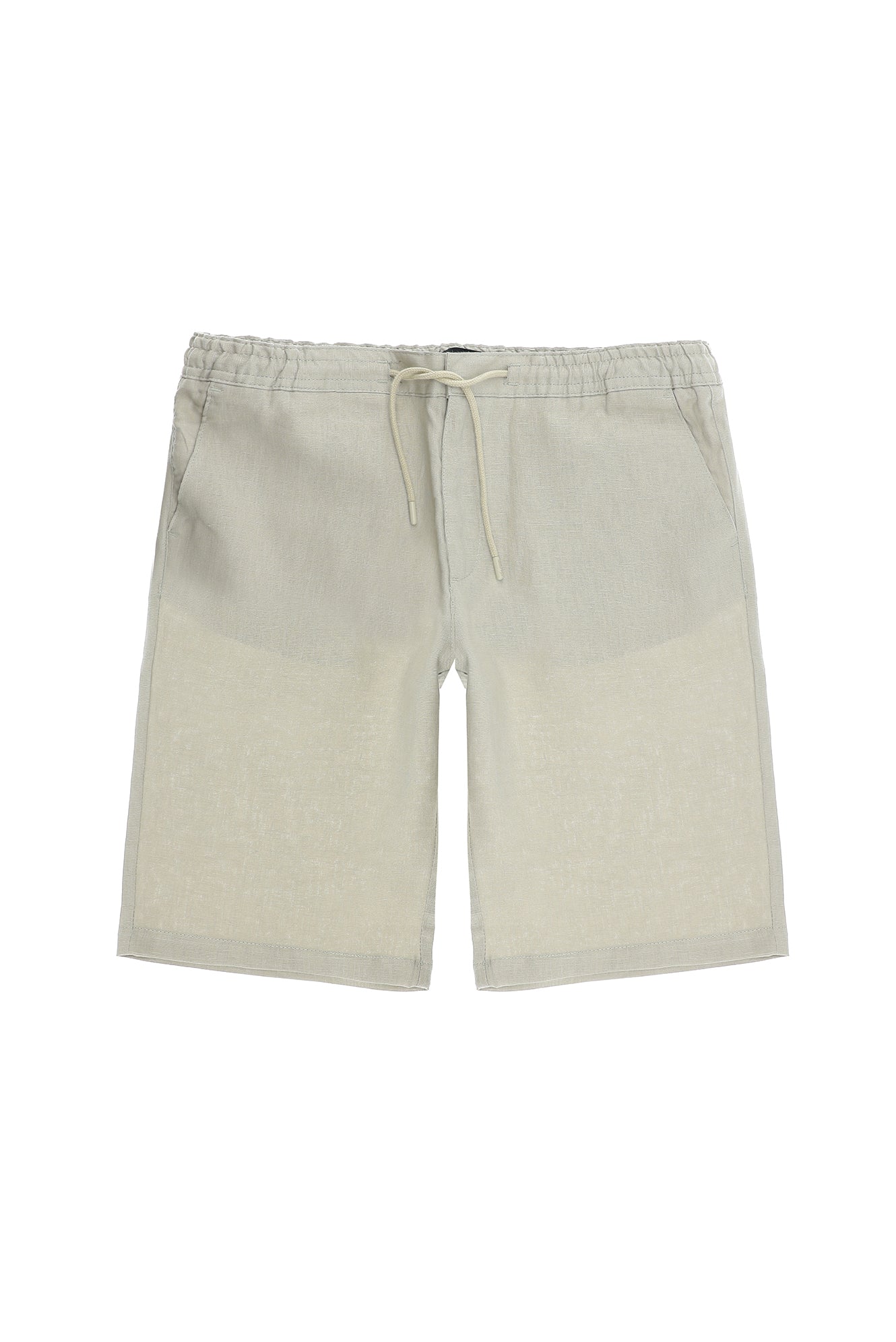 Krem Regular Fit Beli Lastikli İpli Keten Bermuda Şort