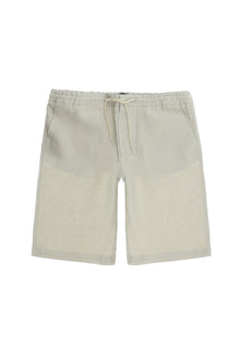 Krem Regular Fit Beli Lastikli İpli Keten Bermuda Şort