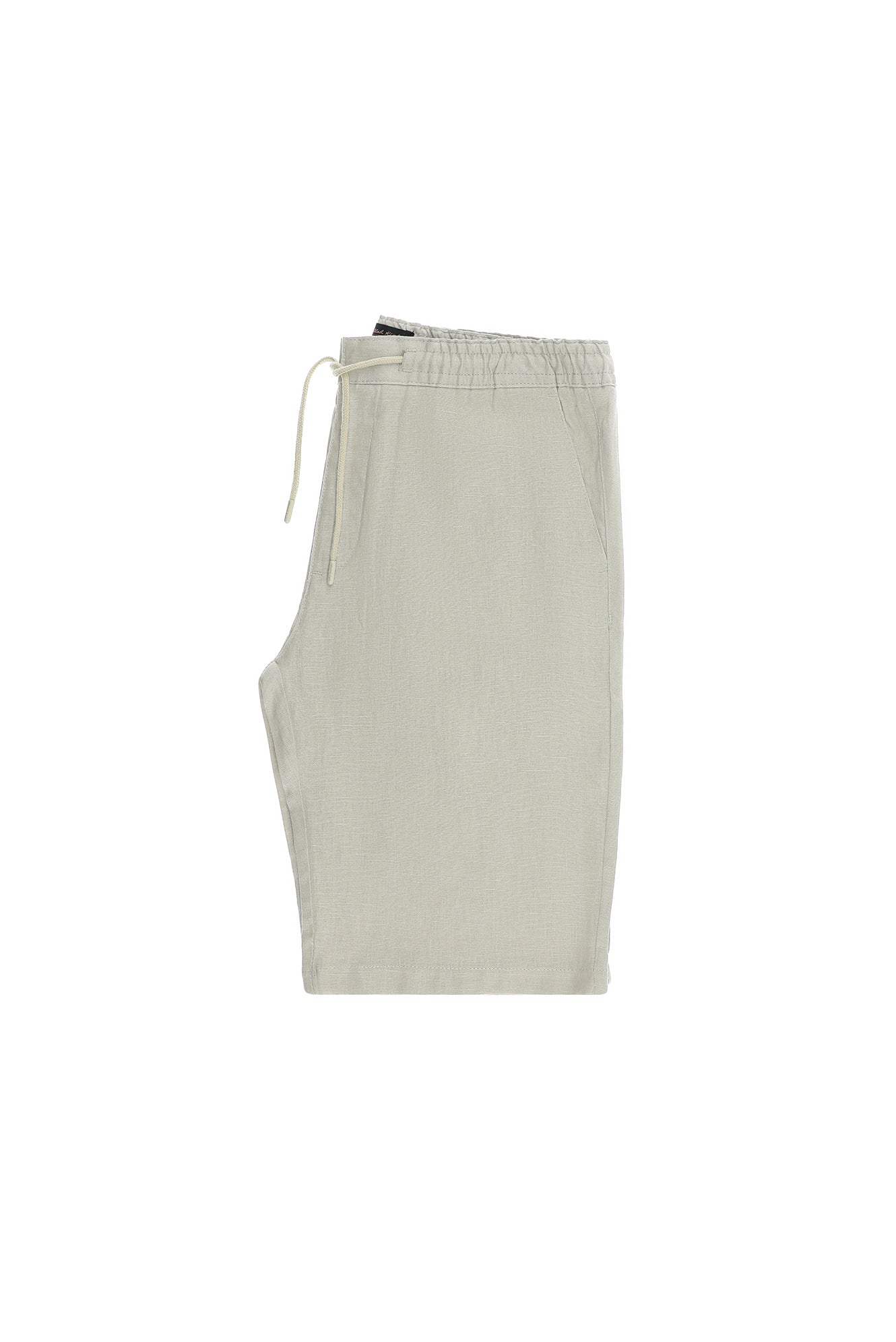 Krem Regular Fit Beli Lastikli İpli Keten Bermuda Şort