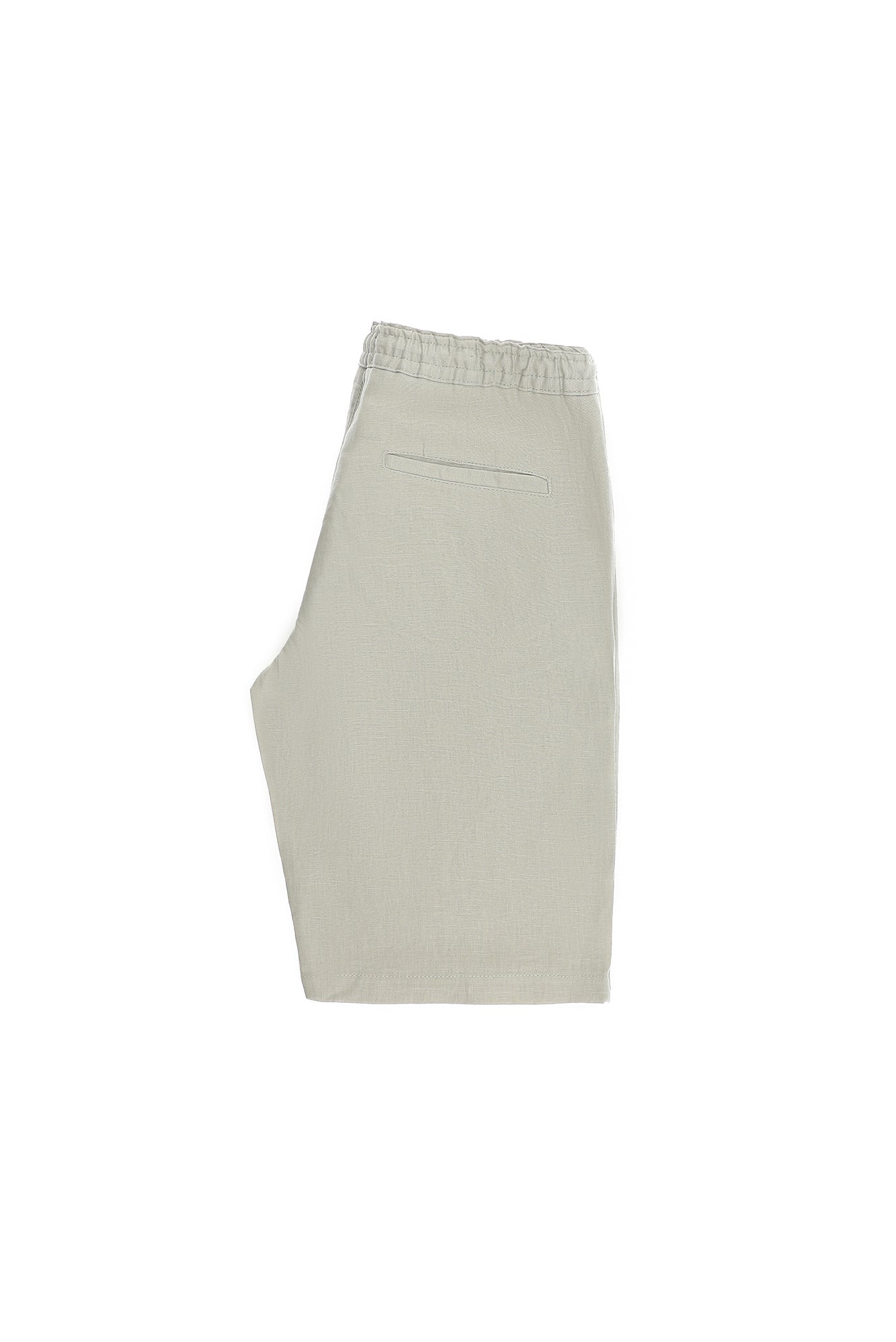 Krem Regular Fit Beli Lastikli İpli Keten Bermuda Şort