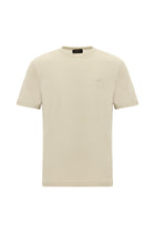 Orta Bej Bisiklet Yaka Regular Fit Nakışlı Keten T-shirt