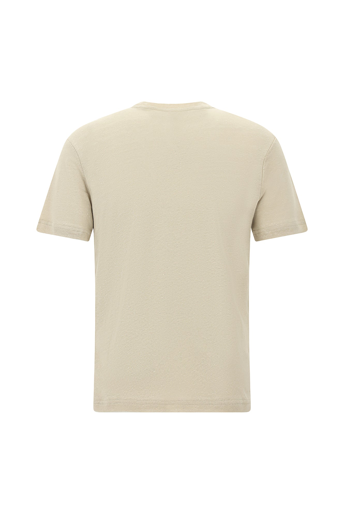 Orta Bej Bisiklet Yaka Regular Fit Nakışlı Keten T-shirt