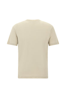 Orta Bej Bisiklet Yaka Regular Fit Nakışlı Keten T-shirt