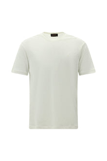Kırık Beyaz Bisiklet Yaka Regular Fit Nakışlı Keten T-shirt