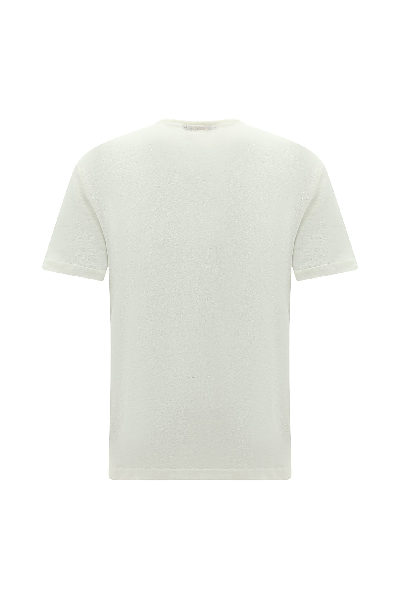Kırık Beyaz Bisiklet Yaka Regular Fit Nakışlı Keten T-shirt