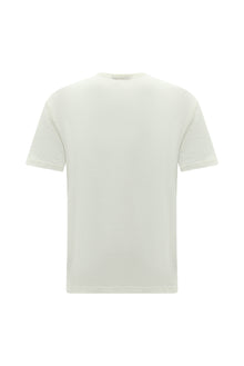 Kırık Beyaz Bisiklet Yaka Regular Fit Nakışlı Keten T-shirt