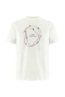 Ekru Bisiklet Yaka Regular Fit Baskılı Pamuk T-shirt