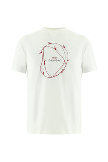Ekru Bisiklet Yaka Regular Fit Bask?l? Pamuk T-shirt-Abdullah Ki??l?