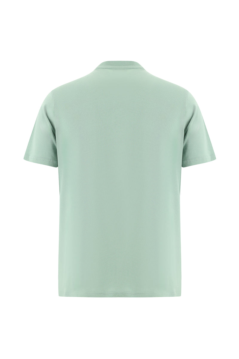 Çağla Yeşili Bisiklet Yaka Regular Fit Baskılı Pamuk T-shirt