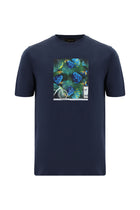 Koyu Lacivert Bisiklet Yaka Regular Fit Baskılı Pamuk T-shirt