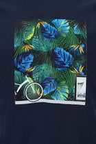 Koyu Lacivert Bisiklet Yaka Regular Fit Baskılı Pamuk T-shirt