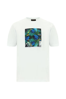 Beyaz Bisiklet Yaka Regular Fit Baskılı Pamuk T-shirt