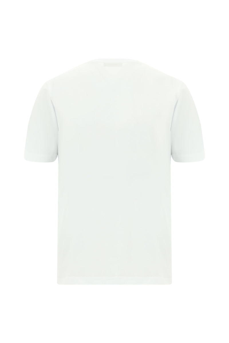 Beyaz Bisiklet Yaka Regular Fit Baskılı Pamuk T-shirt