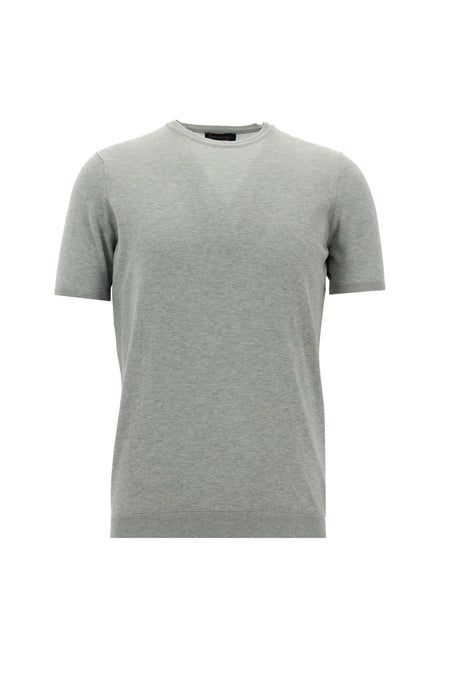 Orta Gri Melanj Bisiklet Yaka Slim Fit Dar Kesim Pamuklu T-shirt