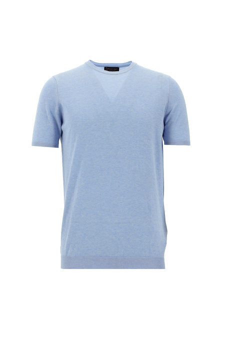 Açık Mavi Melanj Bisiklet Yaka Slim Fit Dar Kesim Pamuklu T-shirt