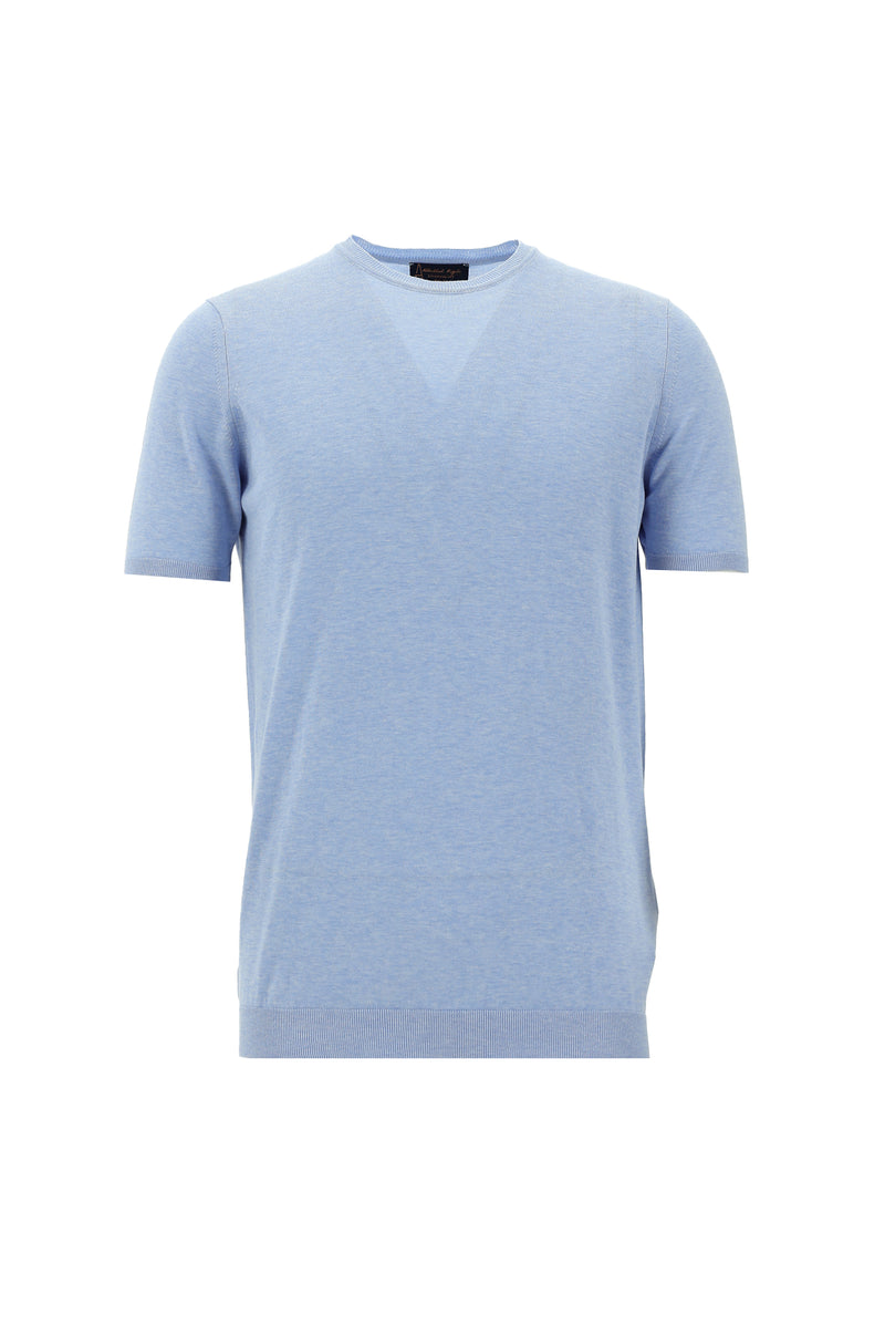 Açık Mavi Melanj Bisiklet Yaka Slim Fit Dar Kesim Pamuklu T-shirt