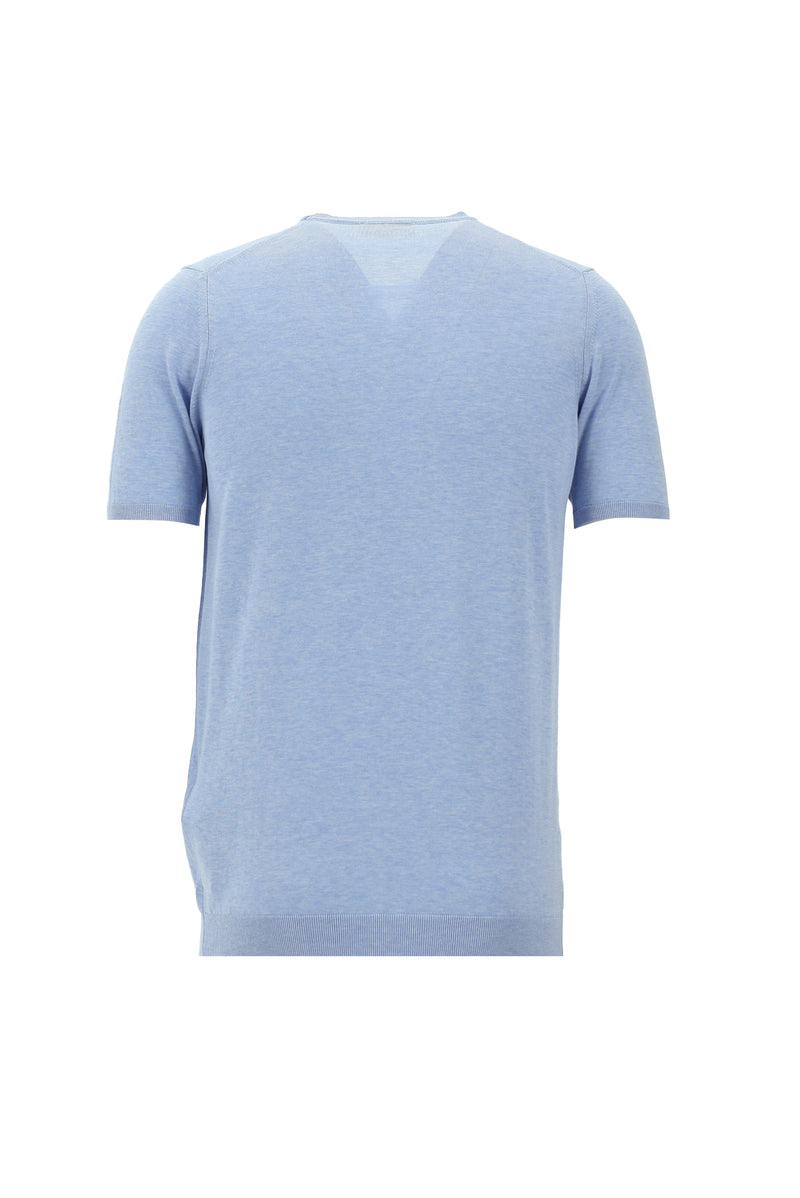 Açık Mavi Melanj Bisiklet Yaka Slim Fit Dar Kesim Pamuklu T-shirt