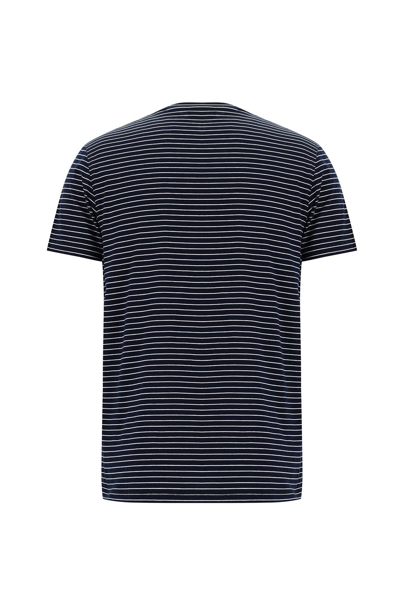 Koyu Lacivert Bisiklet Yaka Slim Fit Dar Kesim Çizgili Merserize Pamuk T-shirt