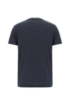 Koyu Lacivert Bisiklet Yaka Slim Fit Dar Kesim Çizgili Merserize Pamuk T-shirt
