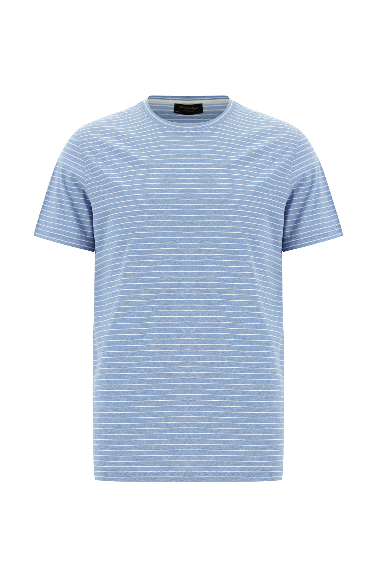 Havacı Mavi Bisiklet Yaka Slim Fit Dar Kesim Çizgili Merserize Pamuk T-shirt