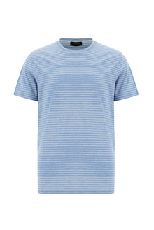 Havacı Mavi Bisiklet Yaka Slim Fit Dar Kesim Çizgili Merserize Pamuk T-shirt