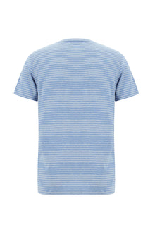 Havacı Mavi Bisiklet Yaka Slim Fit Dar Kesim Çizgili Merserize Pamuk T-shirt