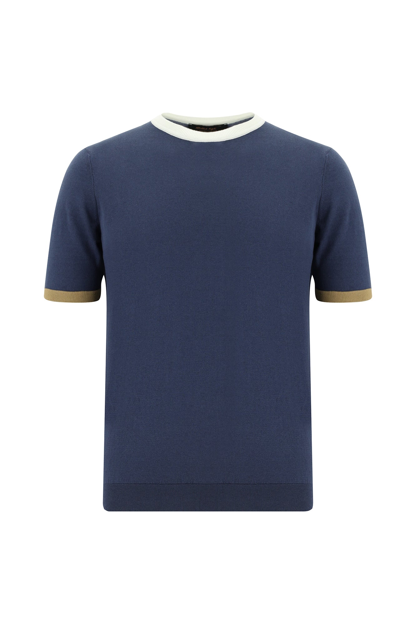 Siyah Lacivert Bisiklet Yaka Slim Fit Dar Kesim Desenli Nakışlı Pamuklu T-shirt