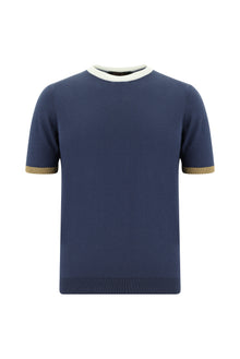 Siyah Lacivert Bisiklet Yaka Slim Fit Dar Kesim Desenli Nakışlı Pamuklu T-shirt