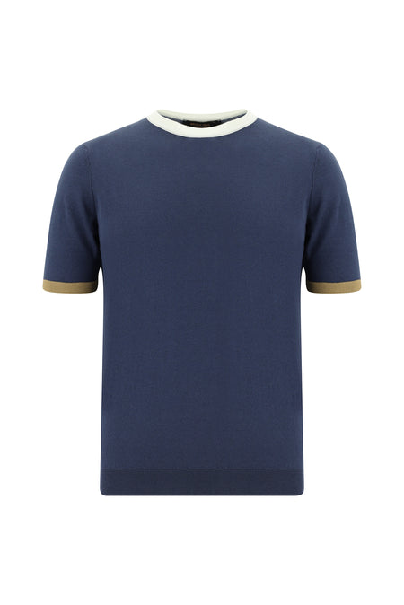 Siyah Lacivert Bisiklet Yaka Slim Fit Dar Kesim Desenli Nakışlı Pamuklu T-shirt