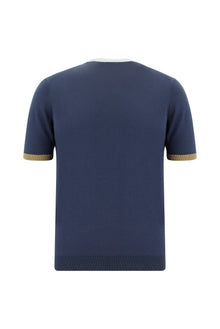 Siyah Lacivert Bisiklet Yaka Slim Fit Dar Kesim Desenli Nakışlı Pamuklu T-shirt