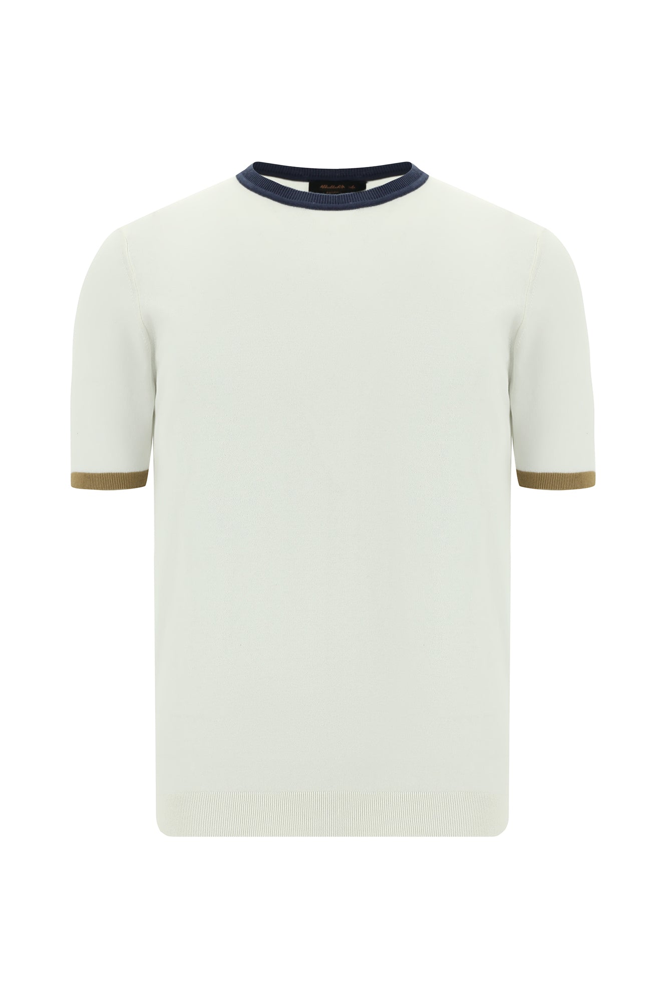 Kırık Beyaz Bisiklet Yaka Slim Fit Dar Kesim Desenli Nakışlı Pamuklu T-shirt