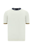 Kırık Beyaz Bisiklet Yaka Slim Fit Dar Kesim Desenli Nakışlı Pamuklu T-shirt